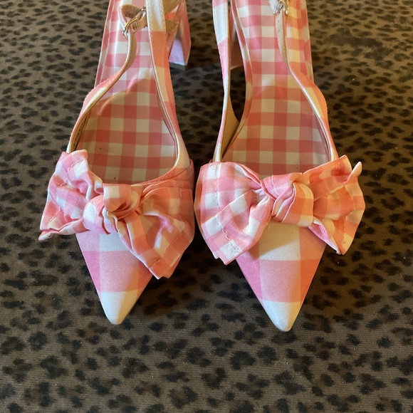 Draper James Pink Gingham Bow Pointed-Toe Slingback Flats - Picture 4 of 5